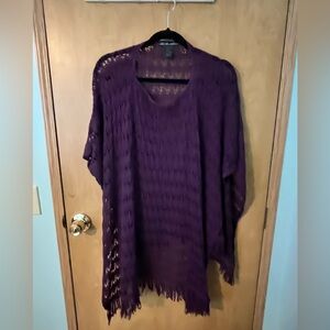 Women’s United States Sweater One Size Purple Open-Knit Acrylic Poncho EUC